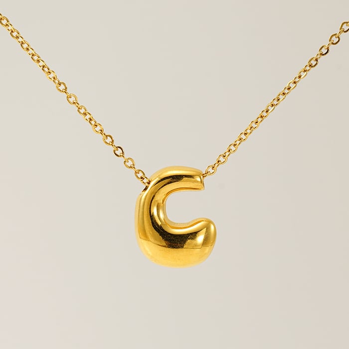 Collier pendentif unisexe en acier titane plaqué Couleur or 18 carats avec lettre C, série simple, 1 pièce 